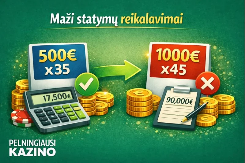 Maži bonusų peržaidimo reikalavimai kazino – 35x ir 45x palyginimas
